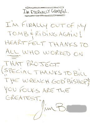 "Thank You" card from Jim B.