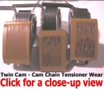 Chain tensioners at various levels of wear - Click for close-up view